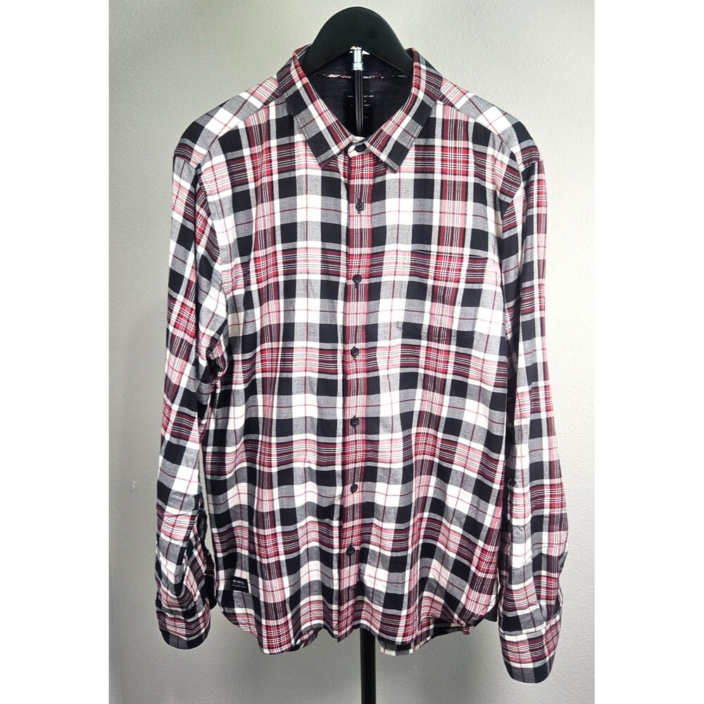7 Diamonds Pima Cotton Plaid Shirt Mens Large Red Black Button Up Casual